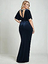 Alt View 3 Thumbnail - Midnight Navy Flutter Sleeve Open-Back Velvet Maxi Dress with Draped Wrap Skirt