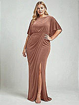 Alt View 2 Thumbnail - Tawny Rose Flutter Sleeve Open-Back Velvet Maxi Dress with Draped Wrap Skirt