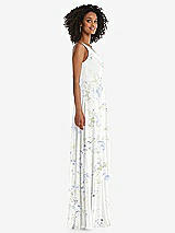 Side View Thumbnail - Bleu Garden One-Shoulder Chiffon Maxi Dress with Shirred Front Slit