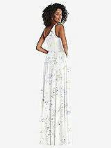 Rear View Thumbnail - Bleu Garden One-Shoulder Chiffon Maxi Dress with Shirred Front Slit