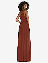 Rear View Thumbnail - Auburn Moon One-Shoulder Chiffon Maxi Dress with Shirred Front Slit