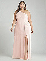 Alt View 1 Thumbnail - Blush One-Shoulder Chiffon Maxi Dress with Shirred Front Slit