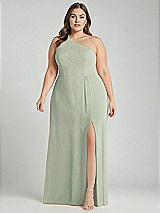 Alt View 1 Thumbnail - Celadon One-Shoulder Chiffon Maxi Dress with Shirred Front Slit