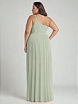 Alt View 2 Thumbnail - Celadon One-Shoulder Chiffon Maxi Dress with Shirred Front Slit