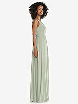 Side View Thumbnail - Celadon One-Shoulder Chiffon Maxi Dress with Shirred Front Slit