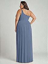 Alt View 2 Thumbnail - Larkspur Blue One-Shoulder Chiffon Maxi Dress with Shirred Front Slit