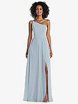 Front View Thumbnail - Mist One-Shoulder Chiffon Maxi Dress with Shirred Front Slit