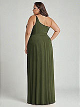 Alt View 2 Thumbnail - Olive Green One-Shoulder Chiffon Maxi Dress with Shirred Front Slit