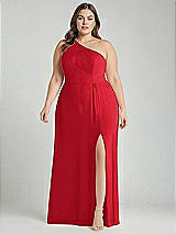 Alt View 1 Thumbnail - Parisian Red One-Shoulder Chiffon Maxi Dress with Shirred Front Slit