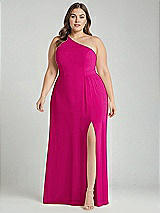 Alt View 1 Thumbnail - Think Pink One-Shoulder Chiffon Maxi Dress with Shirred Front Slit