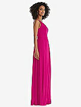 Side View Thumbnail - Think Pink One-Shoulder Chiffon Maxi Dress with Shirred Front Slit