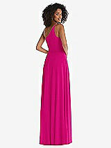 Rear View Thumbnail - Think Pink One-Shoulder Chiffon Maxi Dress with Shirred Front Slit