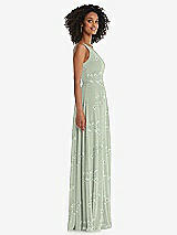 Side View Thumbnail - Vintage Primrose Sage One-Shoulder Chiffon Maxi Dress with Shirred Front Slit