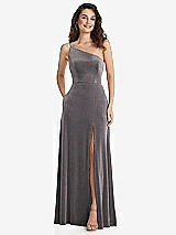 Alt View 1 Thumbnail - Caviar Gray One-Shoulder Spaghetti Strap Velvet Maxi Dress with Pockets