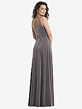 Rear View Thumbnail - Caviar Gray One-Shoulder Spaghetti Strap Velvet Maxi Dress with Pockets