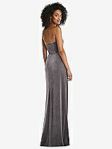 Rear View Thumbnail - Caviar Gray Strapless Velvet Maxi Dress with Draped Cascade Skirt