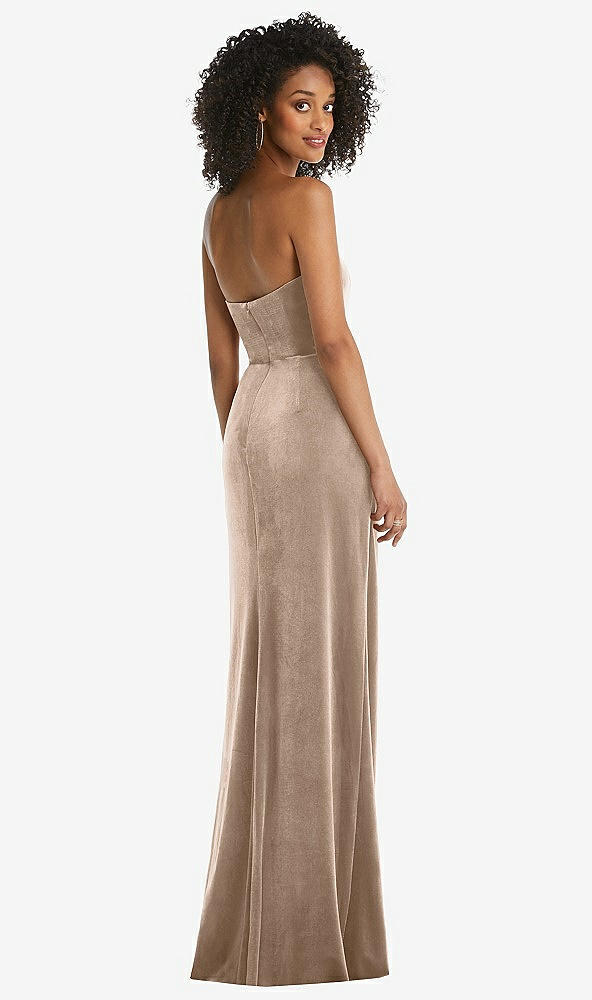 Back View - Topaz Strapless Velvet Maxi Dress with Draped Cascade Skirt