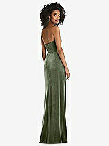 Rear View Thumbnail - Sage Strapless Velvet Maxi Dress with Draped Cascade Skirt