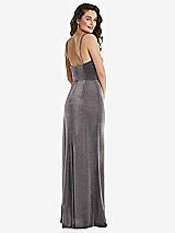 Rear View Thumbnail - Caviar Gray Spaghetti Strap Velvet Maxi Dress with Draped Cascade Skirt