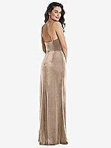 Rear View Thumbnail - Topaz Spaghetti Strap Velvet Maxi Dress with Draped Cascade Skirt