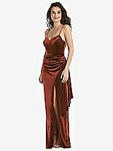 Front View Thumbnail - Auburn Moon Spaghetti Strap Velvet Maxi Dress with Draped Cascade Skirt