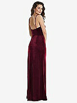 Rear View Thumbnail - Cabernet Spaghetti Strap Velvet Maxi Dress with Draped Cascade Skirt