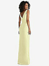 Rear View Thumbnail - Butter Yellow Pleated Bodice Satin Maxi Pencil Dress with Bow Detail