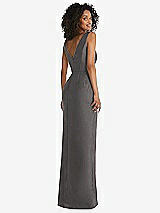 Rear View Thumbnail - Caviar Gray Pleated Bodice Satin Maxi Pencil Dress with Bow Detail