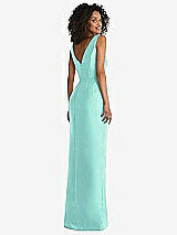 Rear View Thumbnail - Coastal Pleated Bodice Satin Maxi Pencil Dress with Bow Detail