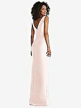 Rear View Thumbnail - Blush Pleated Bodice Satin Maxi Pencil Dress with Bow Detail