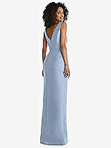 Rear View Thumbnail - Cloudy Pleated Bodice Satin Maxi Pencil Dress with Bow Detail