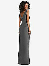 Rear View Thumbnail - Gunmetal Pleated Bodice Satin Maxi Pencil Dress with Bow Detail