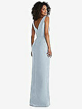 Rear View Thumbnail - Mist Pleated Bodice Satin Maxi Pencil Dress with Bow Detail