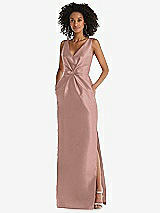 Front View Thumbnail - Neu Nude Pleated Bodice Satin Maxi Pencil Dress with Bow Detail