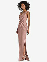 Side View Thumbnail - Neu Nude Pleated Bodice Satin Maxi Pencil Dress with Bow Detail