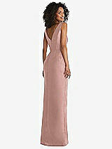 Rear View Thumbnail - Neu Nude Pleated Bodice Satin Maxi Pencil Dress with Bow Detail