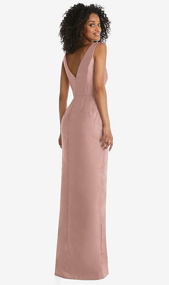 Back View - Neu Nude Pleated Bodice Satin Maxi Pencil Dress with Bow Detail