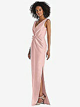 Side View Thumbnail - Rose Quartz Pleated Bodice Satin Maxi Pencil Dress with Bow Detail