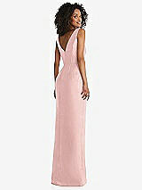 Rear View Thumbnail - Rose Quartz Pleated Bodice Satin Maxi Pencil Dress with Bow Detail