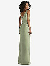 Rear View Thumbnail - Sage Pleated Bodice Satin Maxi Pencil Dress with Bow Detail