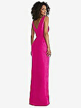 Rear View Thumbnail - Think Pink Pleated Bodice Satin Maxi Pencil Dress with Bow Detail