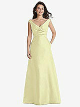 Front View Thumbnail - Butter Yellow Off-the-Shoulder Draped Wrap Maxi Dress with Pockets