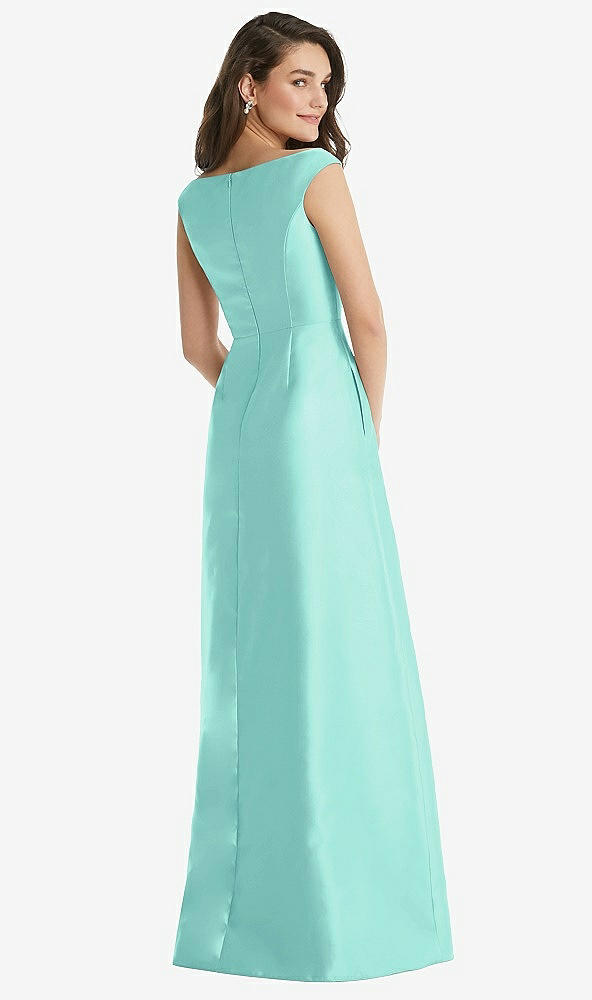 Back View - Coastal Off-the-Shoulder Draped Wrap Maxi Dress with Pockets