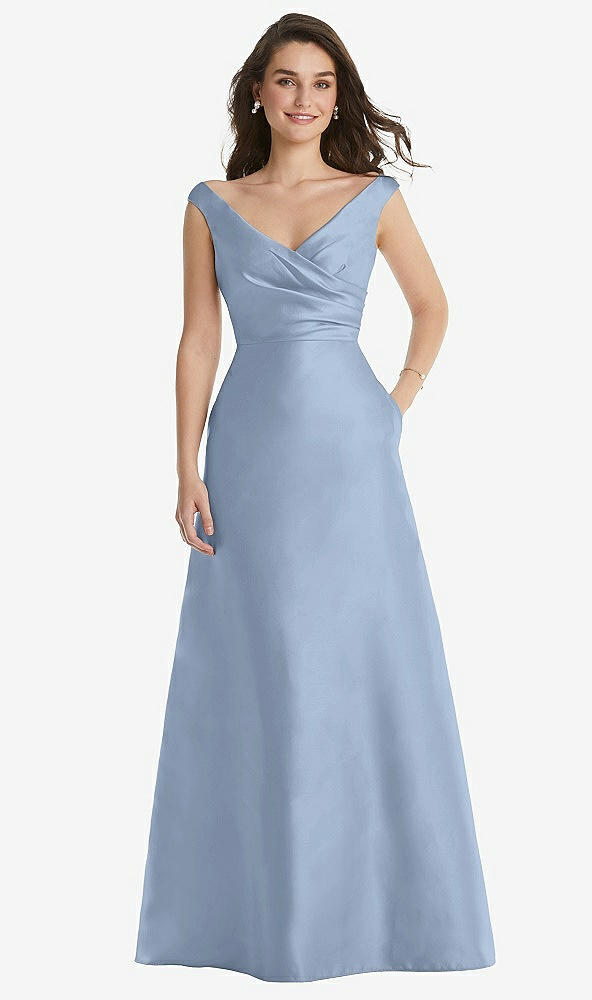 Front View - Cloudy Off-the-Shoulder Draped Wrap Maxi Dress with Pockets