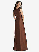 Rear View Thumbnail - Cognac Off-the-Shoulder Draped Wrap Maxi Dress with Pockets