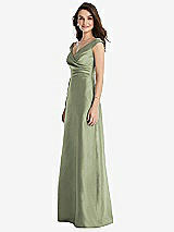 Side View Thumbnail - Sage Off-the-Shoulder Draped Wrap Maxi Dress with Pockets