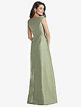 Rear View Thumbnail - Sage Off-the-Shoulder Draped Wrap Maxi Dress with Pockets