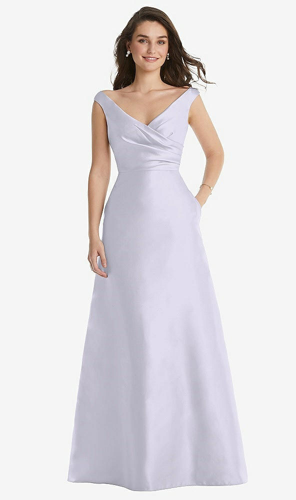 Front View - Silver Dove Off-the-Shoulder Draped Wrap Maxi Dress with Pockets