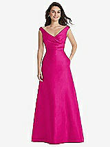 Front View Thumbnail - Think Pink Off-the-Shoulder Draped Wrap Maxi Dress with Pockets