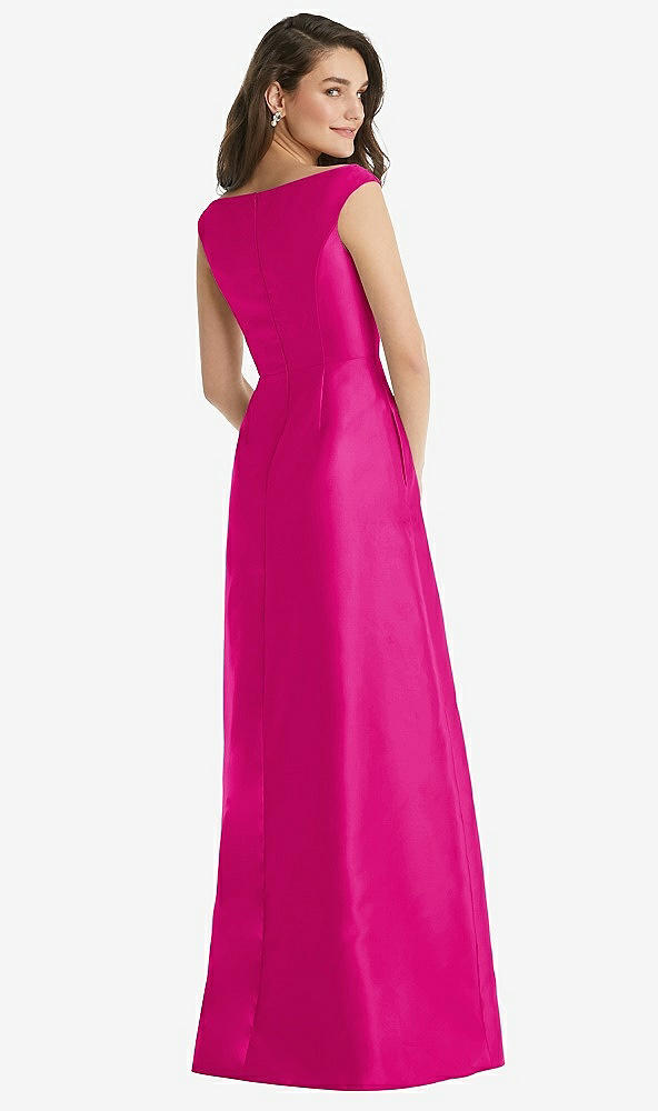 Back View - Think Pink Off-the-Shoulder Draped Wrap Maxi Dress with Pockets